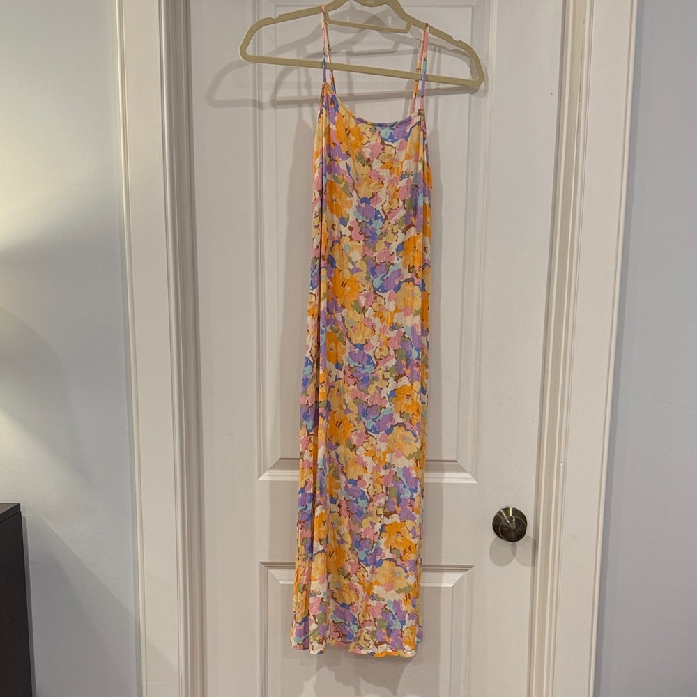 Billabong Floral Slip Midi Dress in Yellow, Purple, Pink